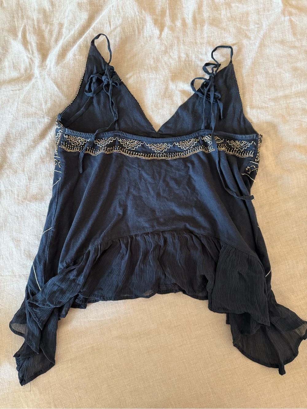 UO Black Beaded Flutter Top - Picture 3 of 6